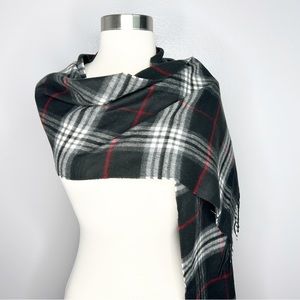 V. Fraas Cashmink Scarf Super Soft White Black Red Plaid Pattern Scarf